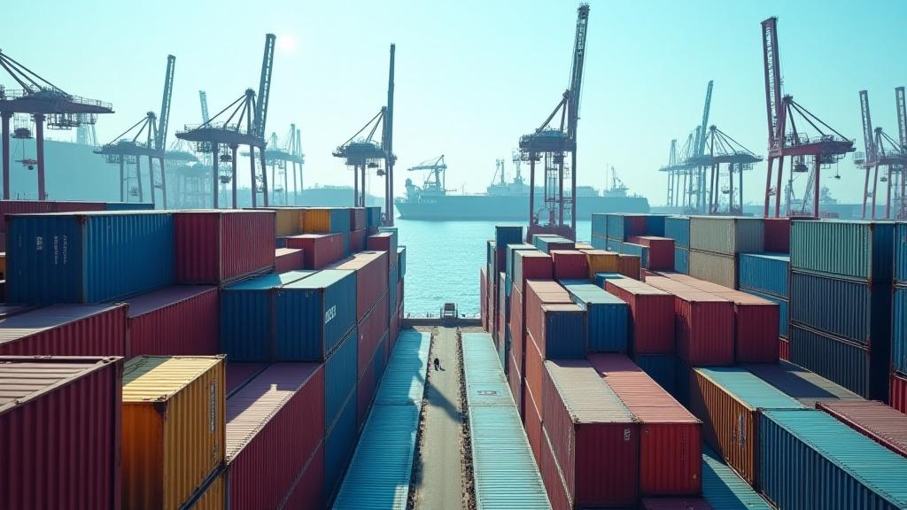 Contenitori marittimi impilati in un porto